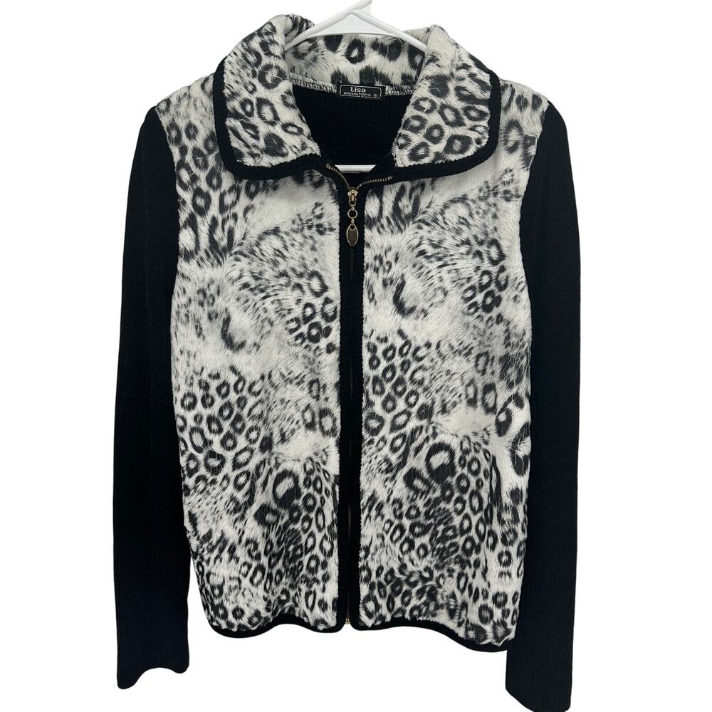 Lisa International Womens Animal Print Faux‎ Fur Coat Size SMALL Collard GUC